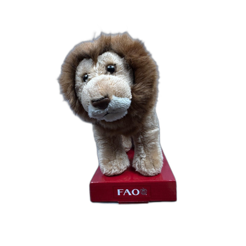 FAO Schwarz Small Lion Plush Toy Stuffed Animal Red Base Display Rare Vintage